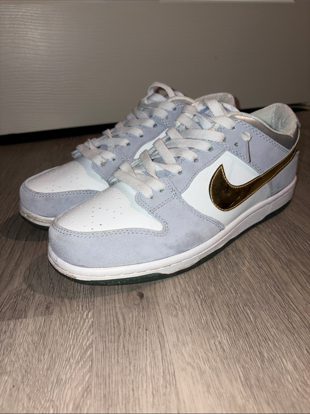 Nike Men’s Low-Top Sneakers - White, Light Gray & Gold Swoosh